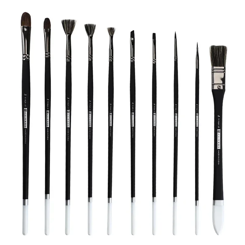 10 pcs Black and White Nylon weasel hair Multifunction Boxed paint Brush Comprehensive Set Birch pole acrylic painting supply
