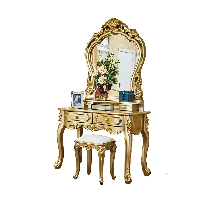 European champagne gold dresser bedroom small apartment makeup table lacquer French ivory white table