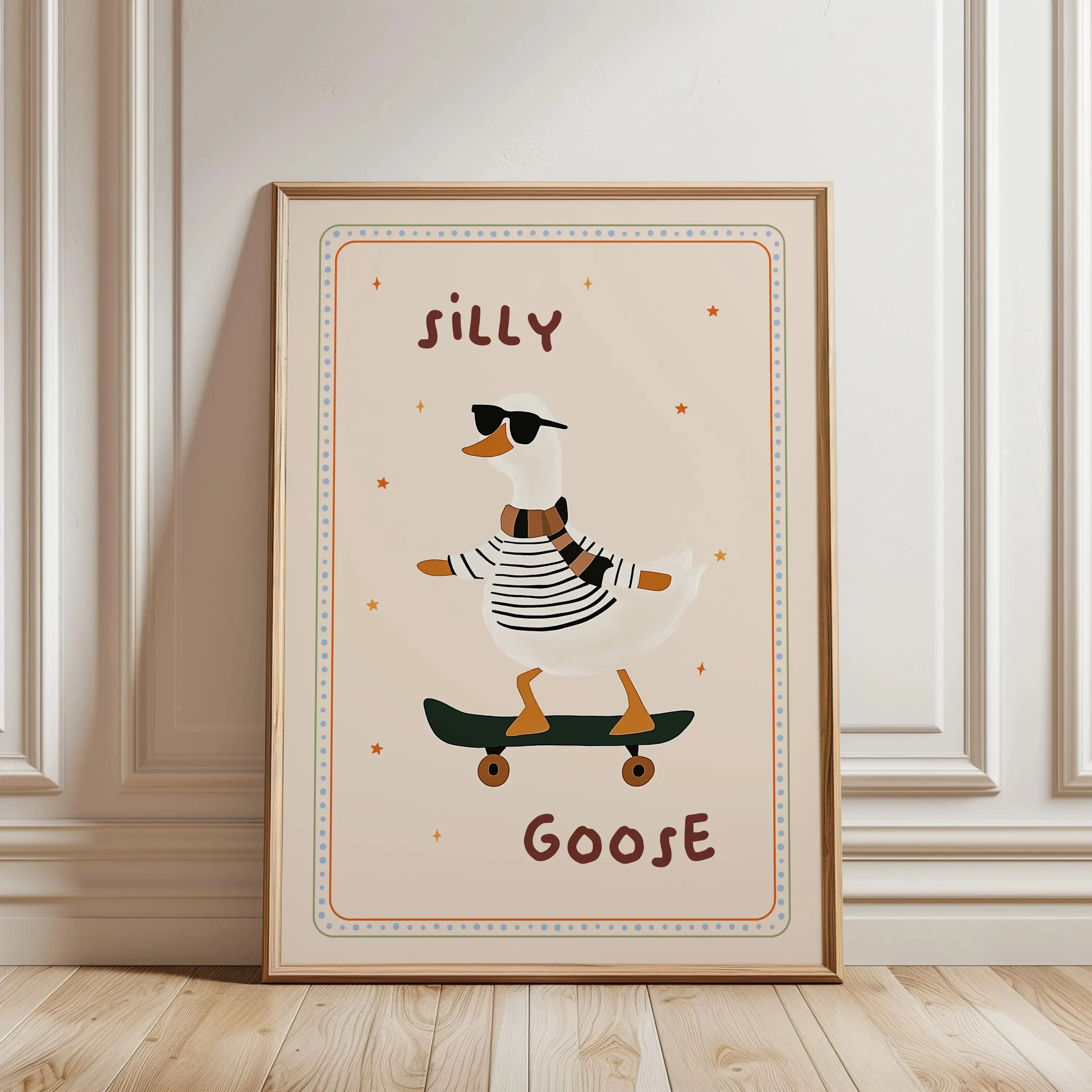 Funny Skateboard Duck Canvas Print Abstract Silly Goose Animal Wall Art Poster for Modern Living Room Bedroom Nursery Home Decor