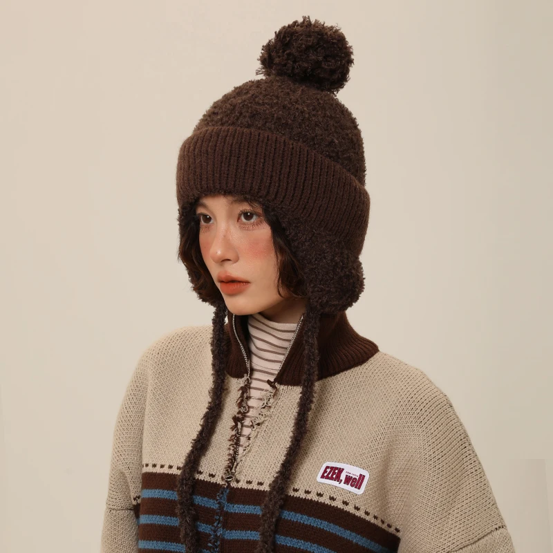 

Женская шапка, вязаная шапка с защитой ушей, детская зимняя теплая шерстяная шапка, лыжная шапка