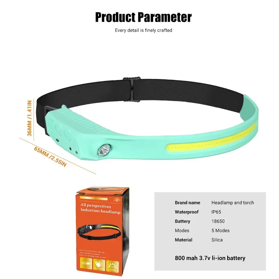 Linterna frontal con Sensor LED, batería integrada, recargable por USB, linterna frontal, luz de búsqueda para pesca y acampada, 1-5 uds.