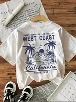 West Coast Graphic Print with Palm TreesT Shirt Short Sleeve Loose  Tshirt  Clothes Women Retro Aesthetic T-Shirts