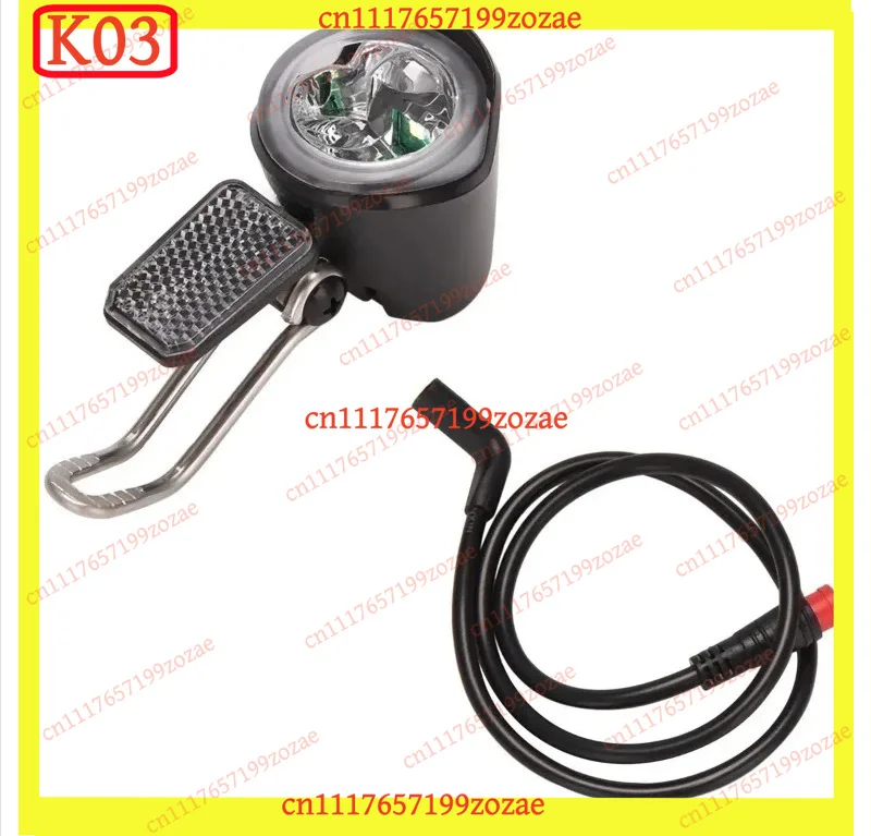 k03 Electric Bicycle LED Headlight 6V‑60V Waterproof Light with 2‑Pins Connector HY Replacement Parts for E‑Bike Accessories