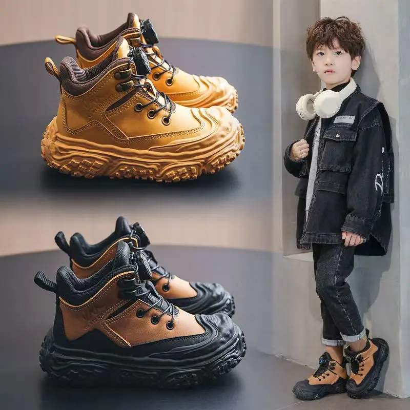 

Детские спортивные ботинки, кроссовки для мальчиков на толстой мягкой подошве, замшевые теплые модные зимние ботинки 2025 года, новые детские повседневные ботинки с вращающейся кнопкой