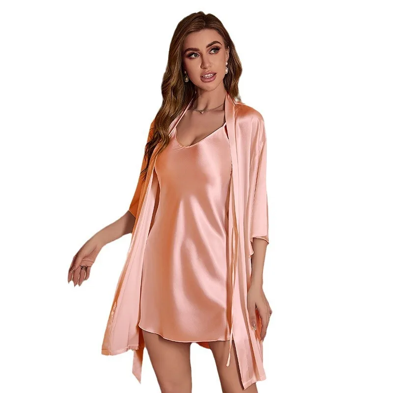 2025 New Ice Silk Pajamas Women's Summer Nightgown Sling Two-piece Set Sexy Home Clothes Pijamas Women