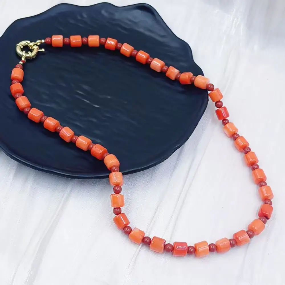 New Design Girlfriend Birthday Jewelry Gift Red Jasper Orange Natural Sea Bamboo Coral Necklace