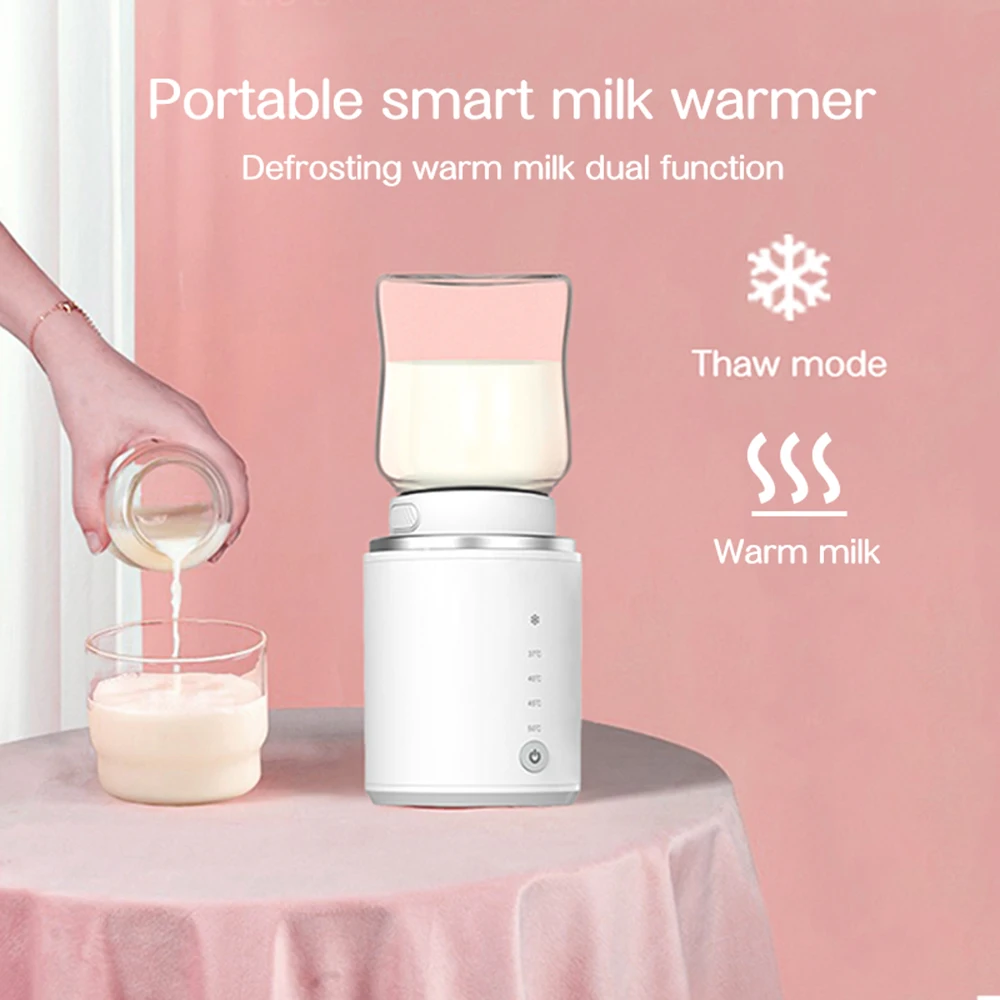 Portable Baby Milk Bottle Warmer Wireless Milk Heater Defrosting & Heating Dual Modes 4 Levels Temperature Built-in Battery