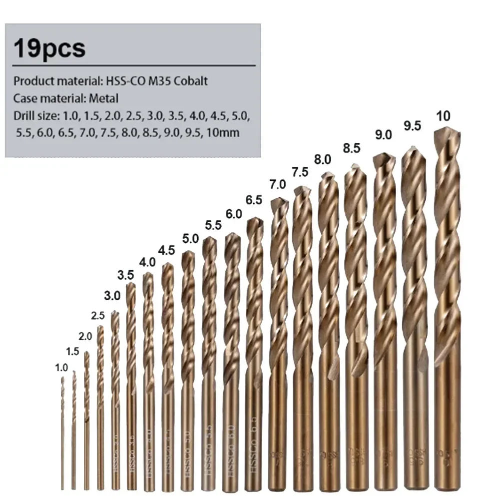 

19 шт. M35 HSS набор сверл для резки отверстий, сверло из нержавеющей стали, инструмент для сверления отверстий для стекла, металлической плитки, электроинструменты