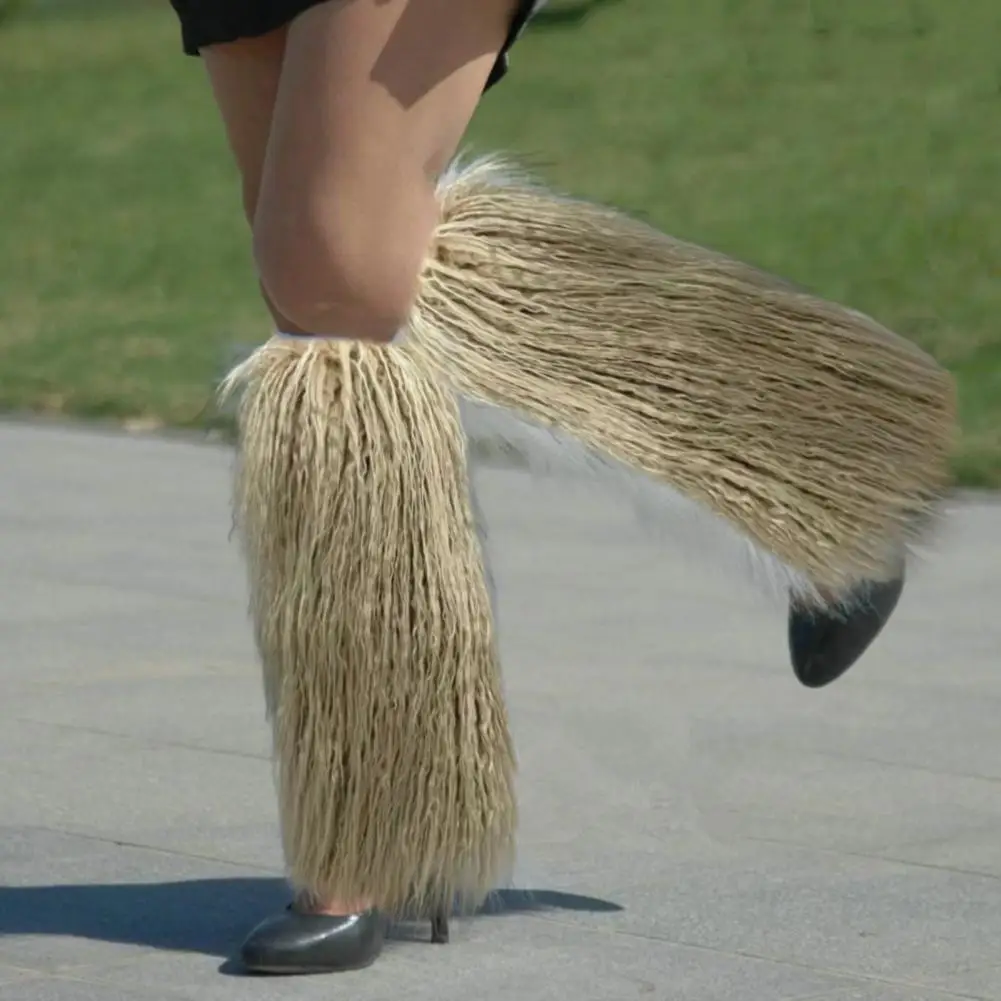 1 زوج الشتاء العجل يغطي غامض فو الفراء المضادة للانزلاق بلون JK نمط مطاطا سميكة ارتداء اليومي الرياضة نزهة تدفئة الساق #3