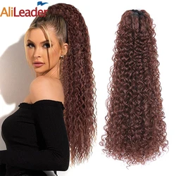 19Inch Dài Tổng Hợp Quấn Dây Rút Xoăn Đuôi Ngựa Nối Dài Đen Tự Nhiên Phi Kinky Xoăn Tóc Đuôi Ngựa Bím Tóc Cho Nữ