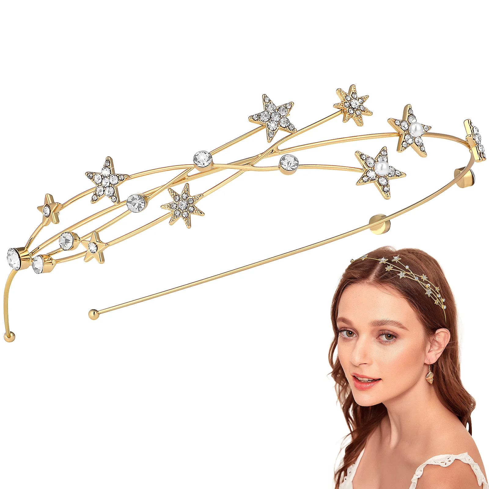 

Pearl Hair Accessories Headband Bride Miss Rhinestone Tiaras Alloy Star Bridal for