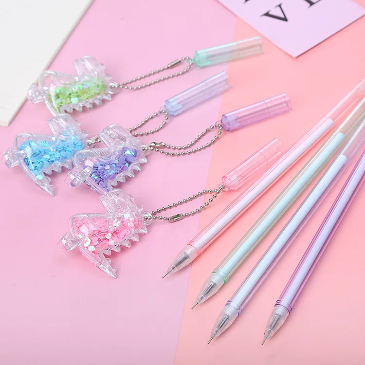 36PCS Internet Celebrity Girl Heart Sequined Dinosaur Pendant Gender-neutral Pen, Learning Stationery Pendant Pen Signature Pen,