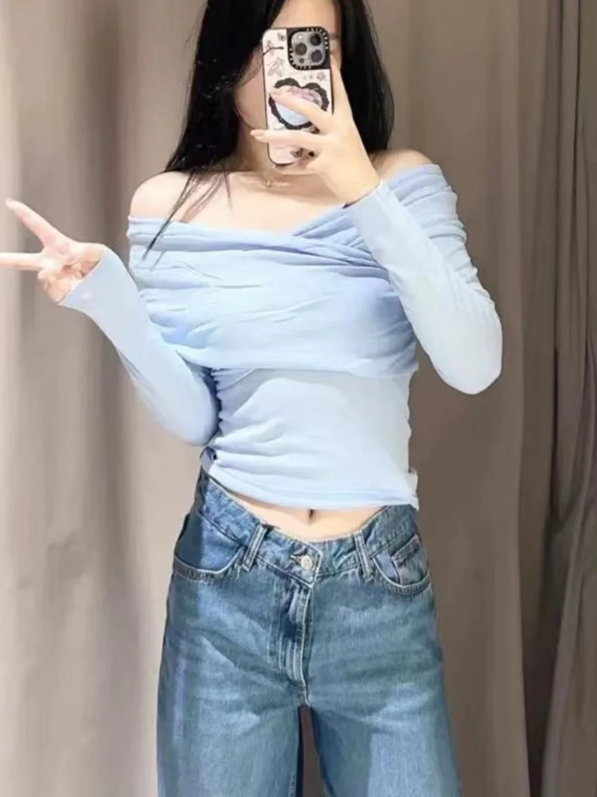 

Spring Autumn 2025 Women's High-End Flat Needle Knitted Long Sve Double Front Top Sweet Sle Slim Fit Japanese Sle