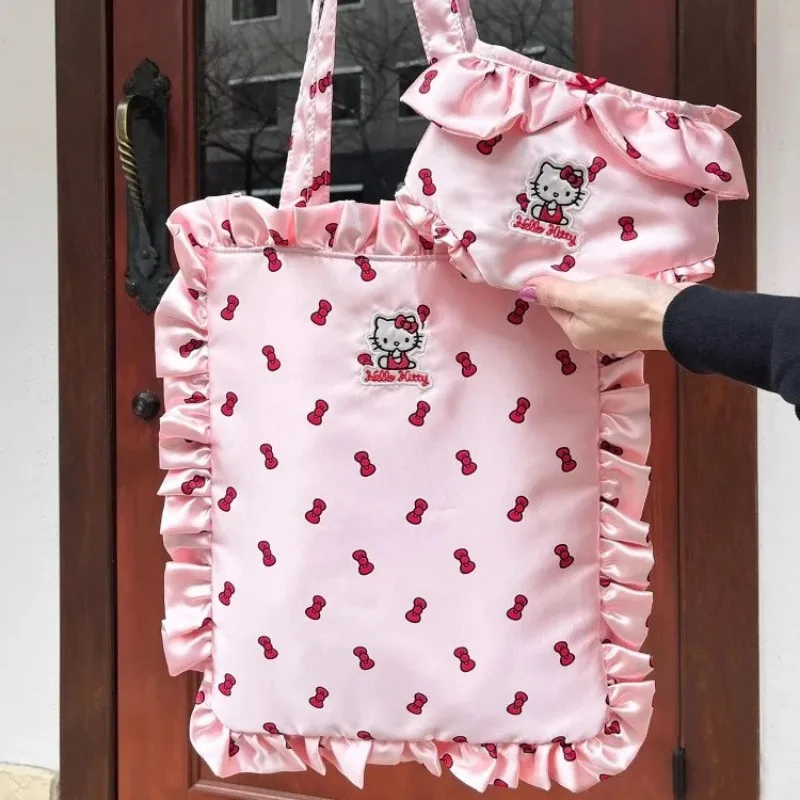 

Японская кружевная сумка на плечо с милым котом «Hello Kitty», серия Sanrio, портативная косметичка с высоким дизайном, подарок для девочек