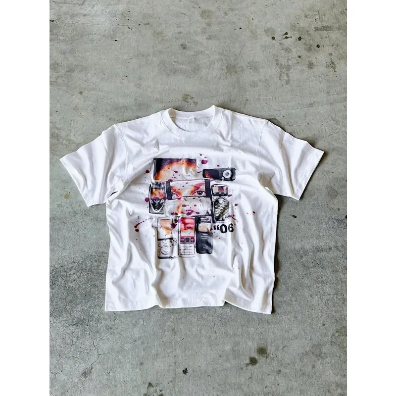 Y2K Style Millennium Retro Mobile Phone Pattern Men's T-shirt Summer New Item Unisex High Street T-shirt