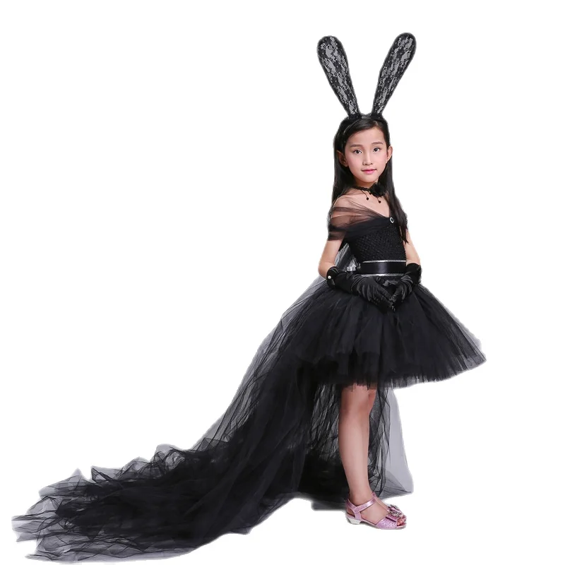 Sukienka + opaska + naszyjnik czarna ręcznie robiona sukienka dla dziewczynki z pociągu tiulowa szyfonowa sukienka dla dziewczynki Tutu Casual Baby Girl Clothes — zdjęcie 2