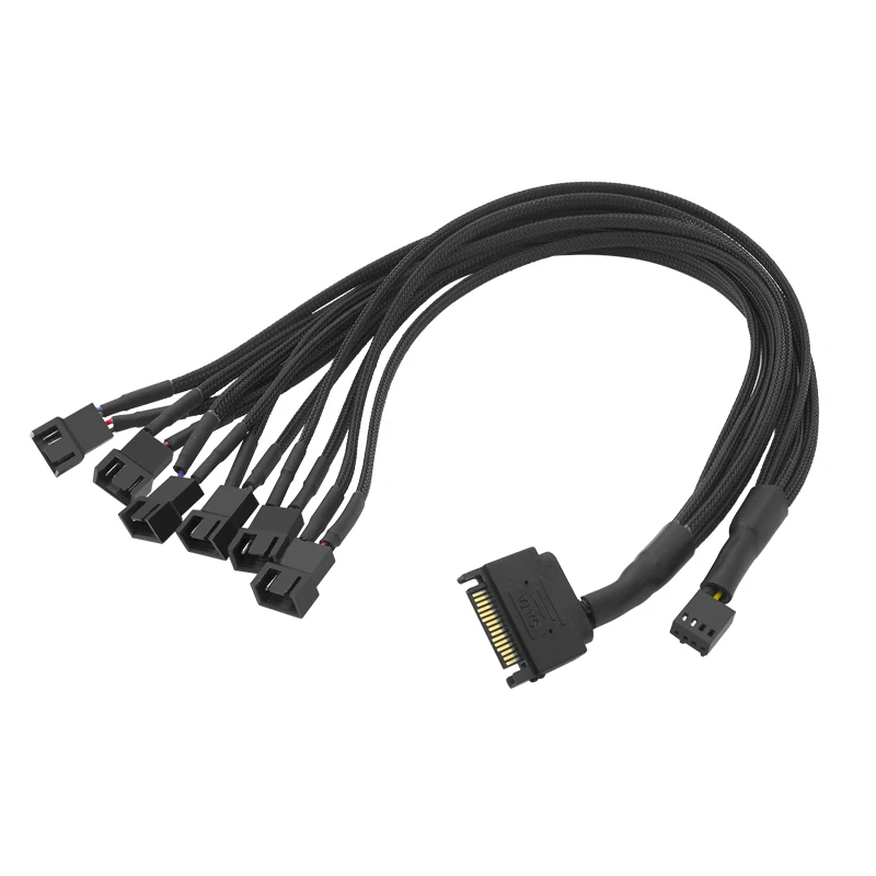 

Computer Fan Line One to Six 4Pin Fan HUB Hub Big 4Pin Power Supply Small 4Pin Speed Measurement Temperature Control 43cm