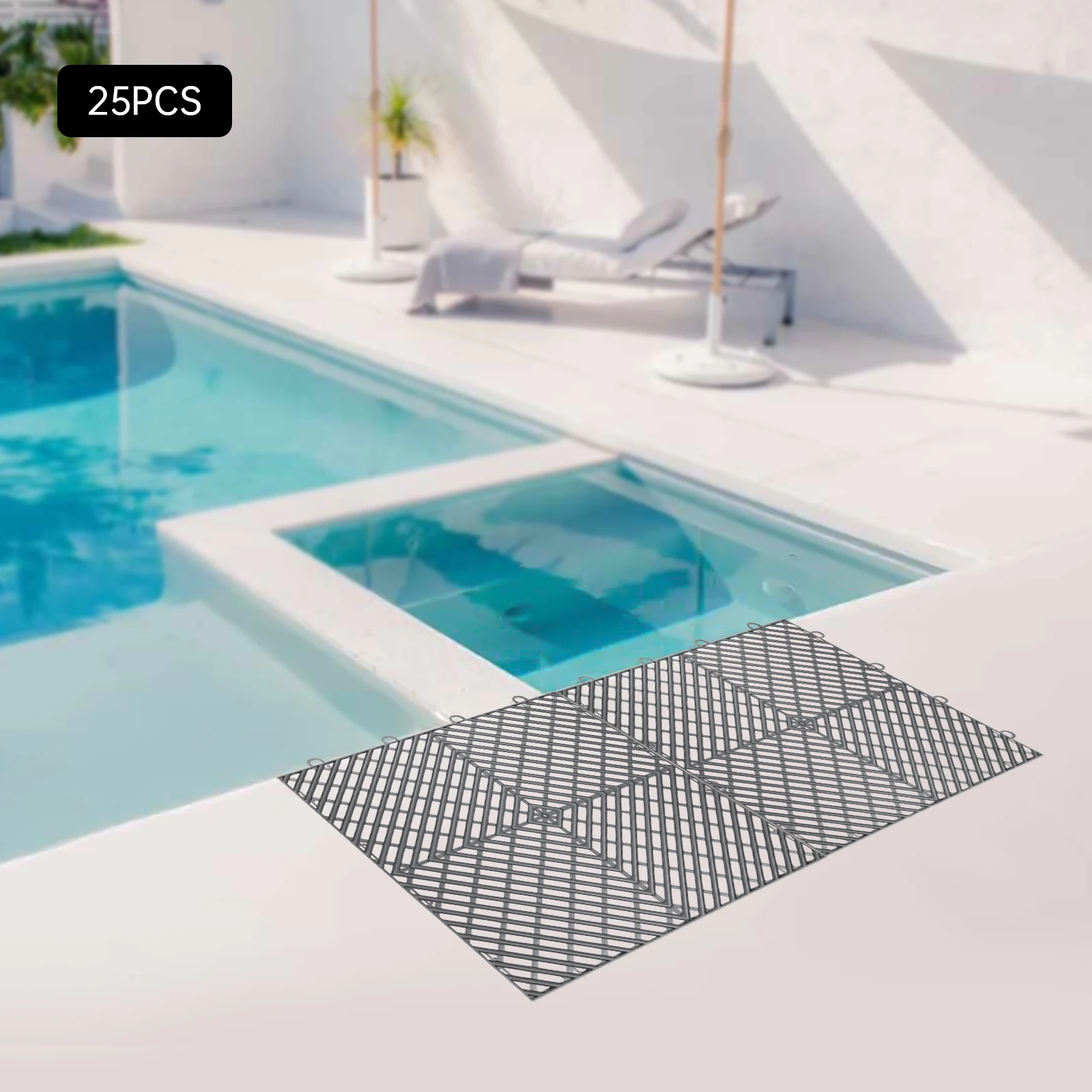 25PCS กระเบื้องกราไฟท์ Interlocking,12x12x0.5 นิ้วกระเบื้องระบายน้ํา, พื้นดาดฟ้าสําหรับสระว่ายน้ําห้องน้ําดาดฟ้าลานโรงรถ