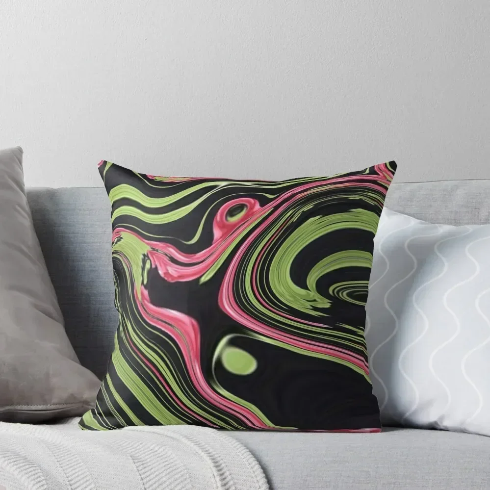 

1980s abstract lime green black red marble swirls Throw Pillow Cushion Cover Luxury bed pillows Marble Cushion Cover pillow