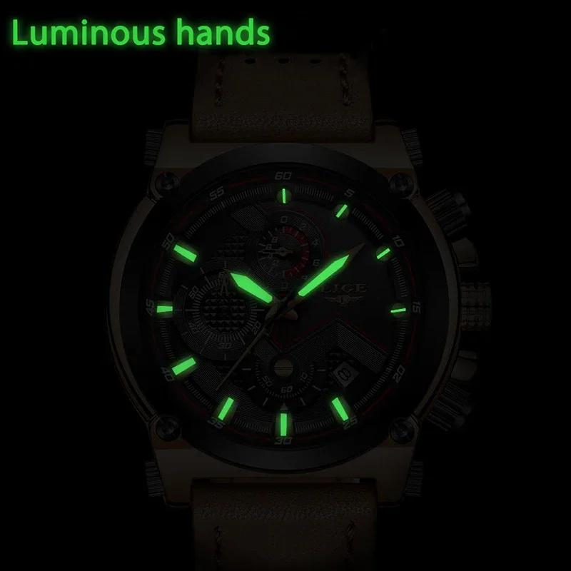 NEW FASHION LIGE Quartz Watches for Men Luxury Casual Waterproof Leather Military Strap Watch Sport Calendar Clocks Wristwatches