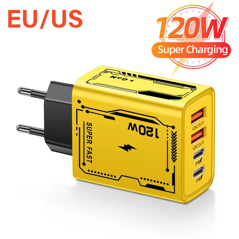 120W USB C Charger PD Quick Charge Charger Power Adapter For iPhone Samsung Xiaomi Type C Fast Charging EU/US Plug Wall Charger