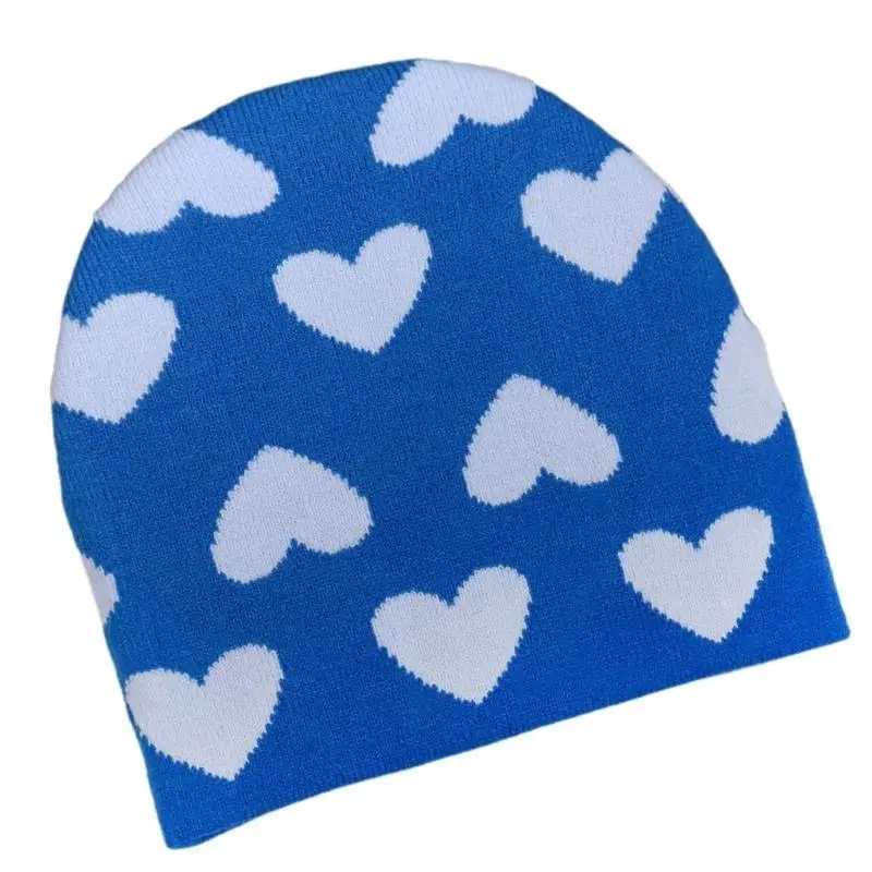 p9fe 성인 십대 심장 패턴 니트 비니 모자 겨울 방풍 스키 사이클링 모자