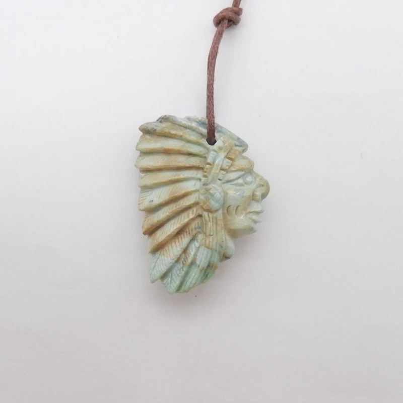 

B & F-Handmade Natural Green Turquoise Indian Head Pendant Beads, Polished Stones, Daily Jewelry Making Supplies 33x25x11mm 8.4g