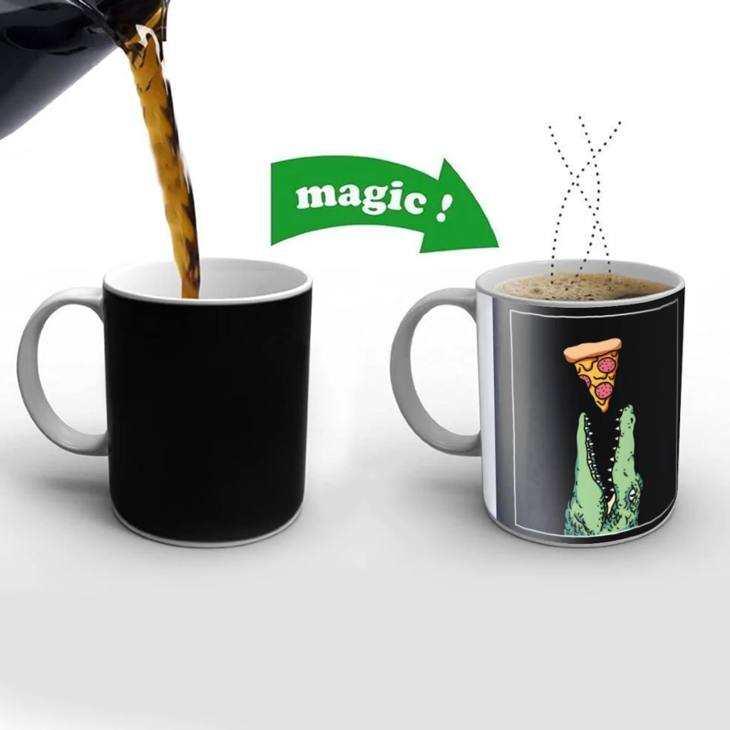 

Pizza Crocodile Creativity Change Color Chang mug Ceramic mug Hot Coffee Cup Breakfast Cup Mug Friend Gift
