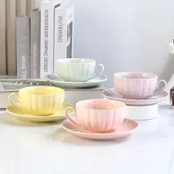 Creative Pumpkin Coffee Cup Ear Hanging New Ceramic Cup and Plate Set Small Design Sense Home Fairy Cup and Dish