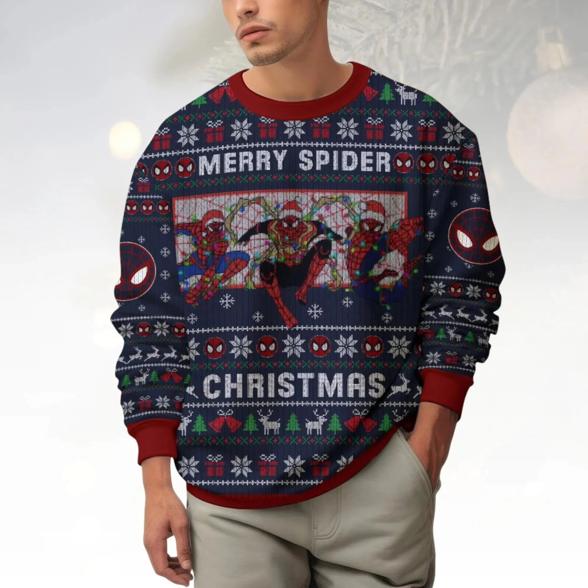 2026 جديد الأزرق الرجل العنكبوت الغزلان القبيح عيد الميلاد سترة الأسرة لم شمل الوالدين الطفل هدية رياضية ديزني عادية الجولة الرقبة هوديي #2