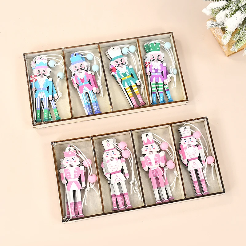 Cute Pink Nutcracker Soldiers Christmas Wooden Pendants Xmas Tree Hanging Ornaments Home Navidad Natal New Year Gifts Decoration