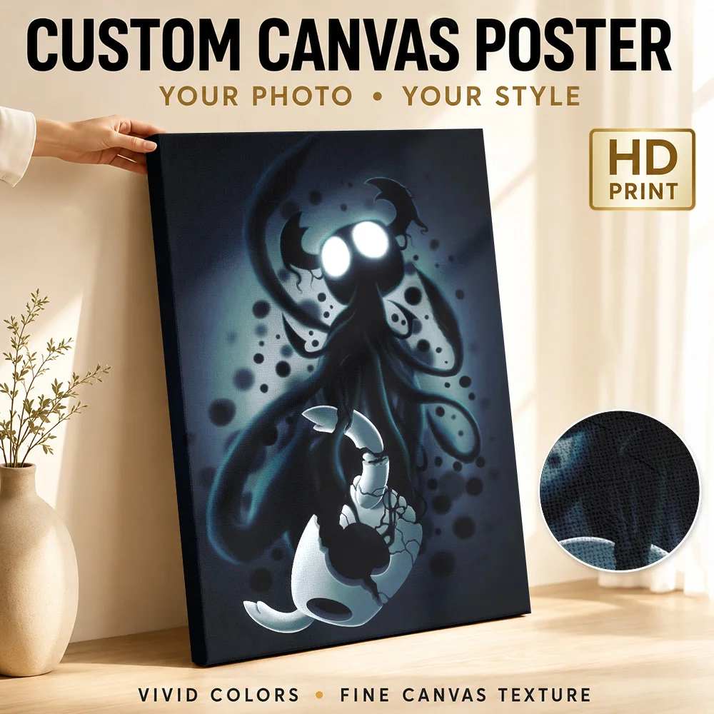 Hollow Knight Character Art Canvas Poster Customized Photo Gaming Anime Wall Paintings Decoration for Game Room Ready to Hang