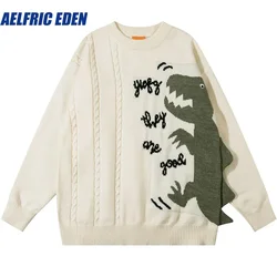 Aelfric Eden Hip Hop Dinosaur Sweater Y2K Men Harajuku Knitted Funny Cartoon Jumper Streetwear Casual Loose Sweaters Knitwear