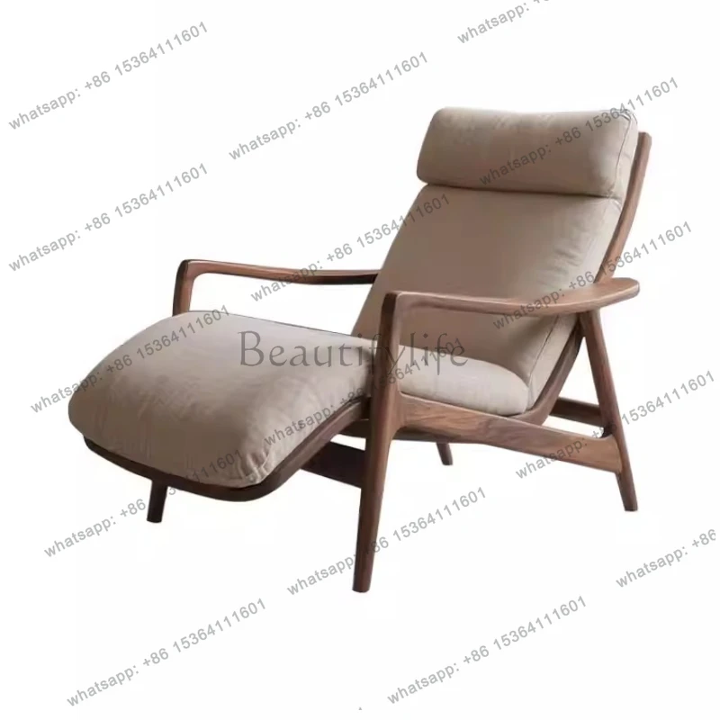 

New Chinese-style North American black walnut chaise longue, living room balcony solid wood sofa chair