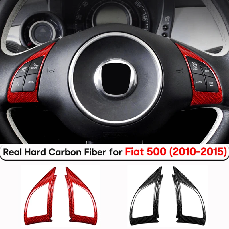 

For Fiat 500 Carbon Fiber Car Steering Wheel Button Cover Trim Auto Interior Decoration For Fiat 500 2010 -2015 Real Hard Carbon