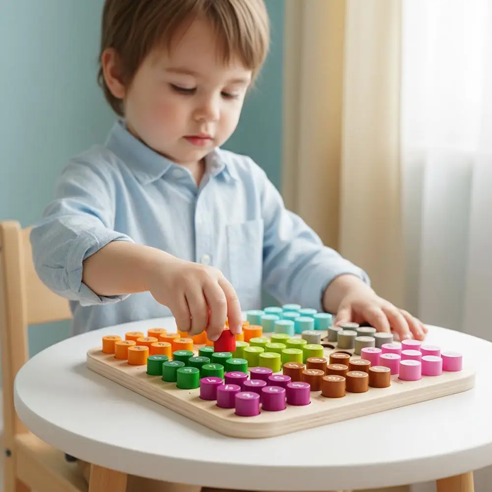 

Children's Montessori Early Education Wooden Colorful Plugboard Hand-eye Coordination Training Color Cognitive Educational Toys