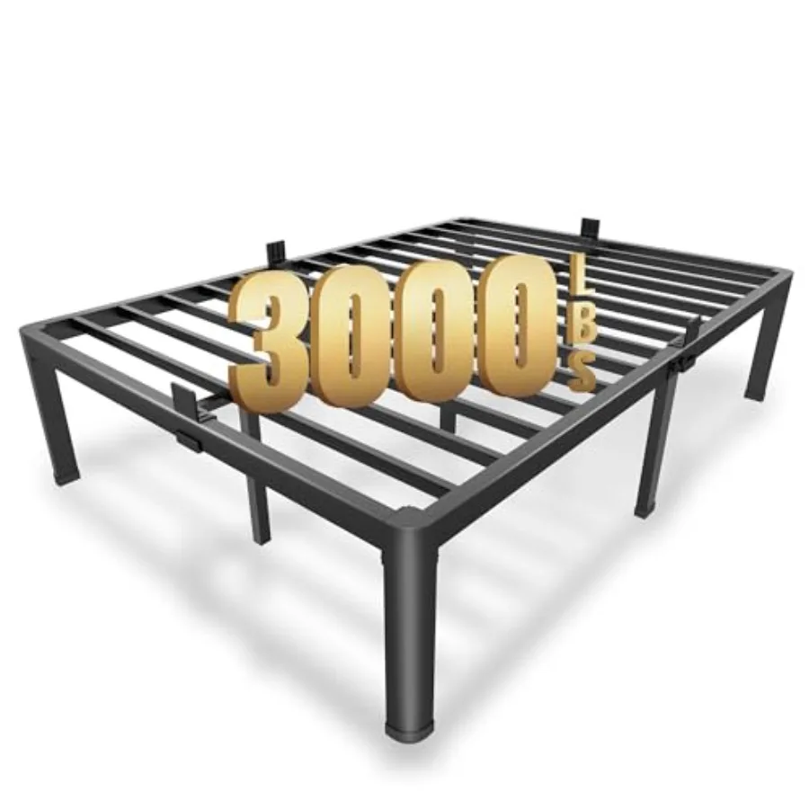 14 Inch Full Size Metal Platform Bed Frame with Round Corner Legs 3000 LBS Heavy Duty Steel Slats Support Noise Free No Box Spr