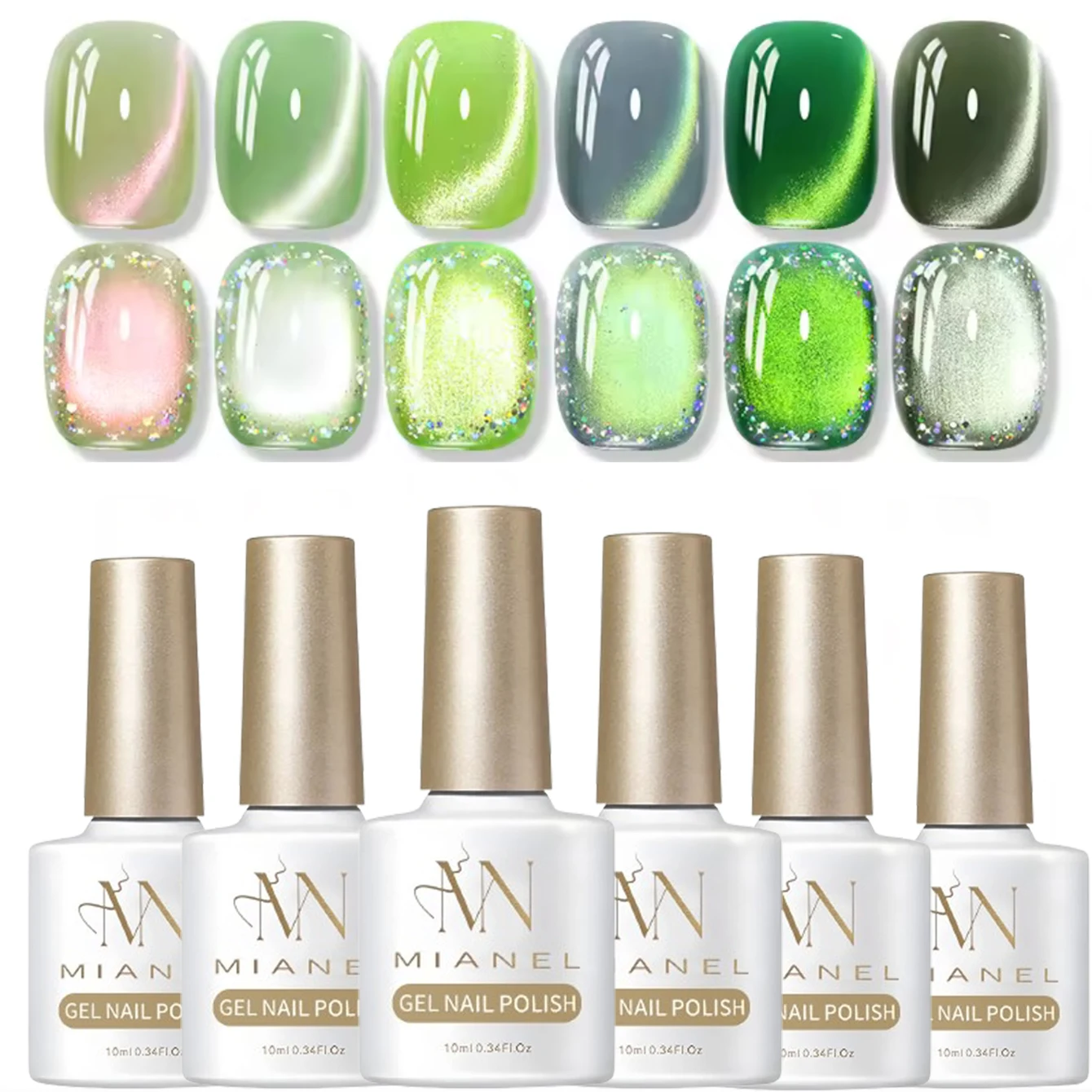 10ML 1PCS Green Genie Cat Eye Magnet Gel Nail Polish Nail Art 2025 New Autumn Nails Top Selling Green Gold Glass Bead Nail Glue