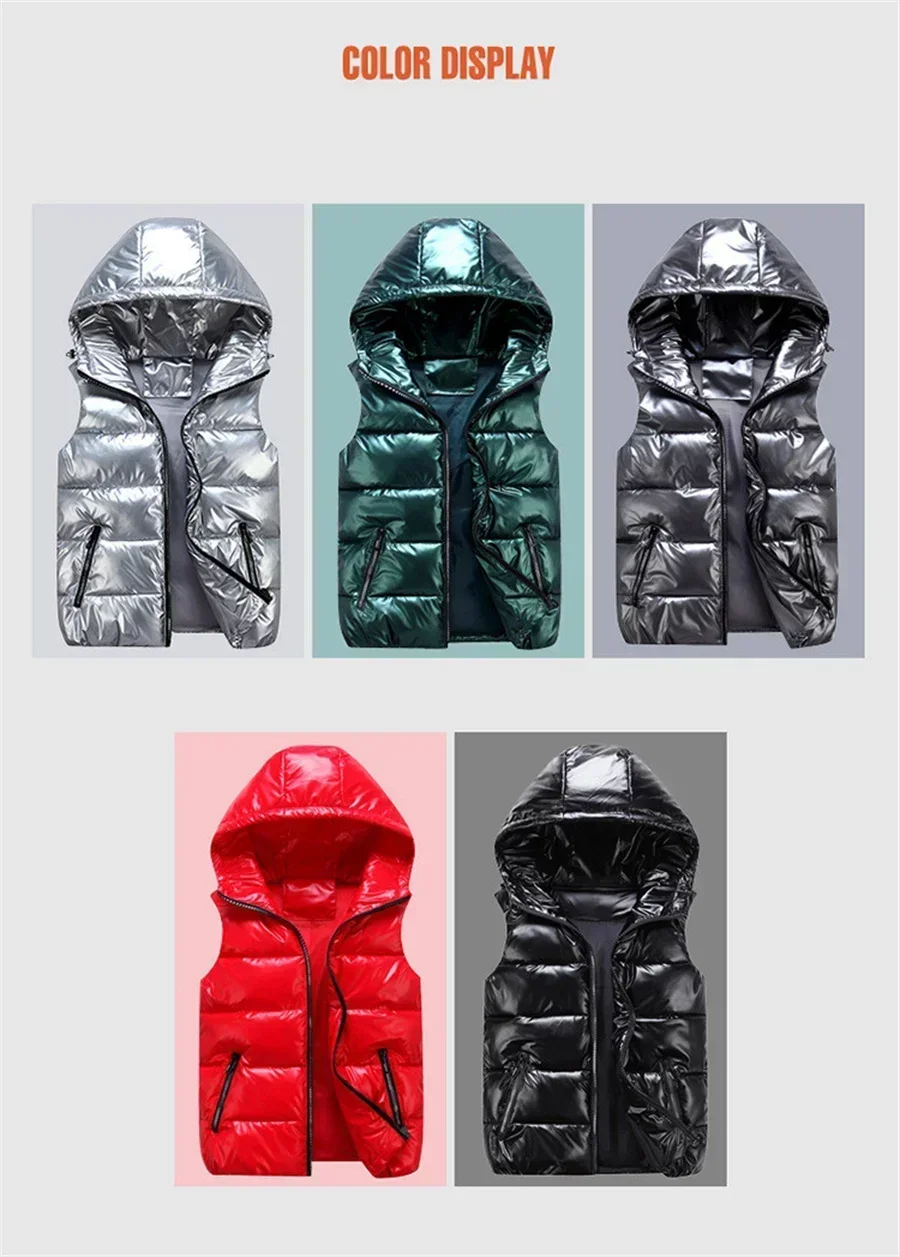 2026 new men's winter hooded padded casual vest glossy sleeveless coat padded comfortable warm coat waterproof vest men's wear