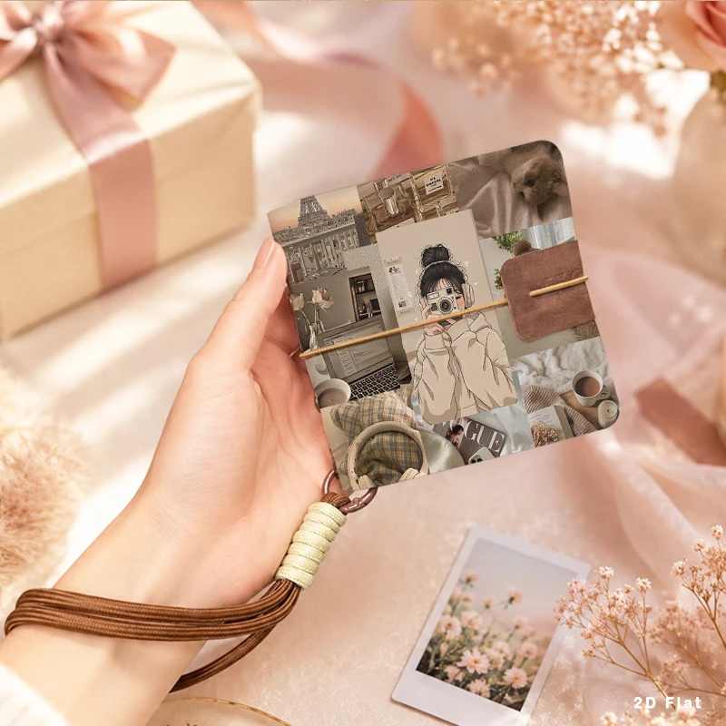 Neutral Tone Lifestyle Collage Mini Photo Album Portable Pocket Memory Book With Wrist Rope Travel Photo Storage Album Birthday