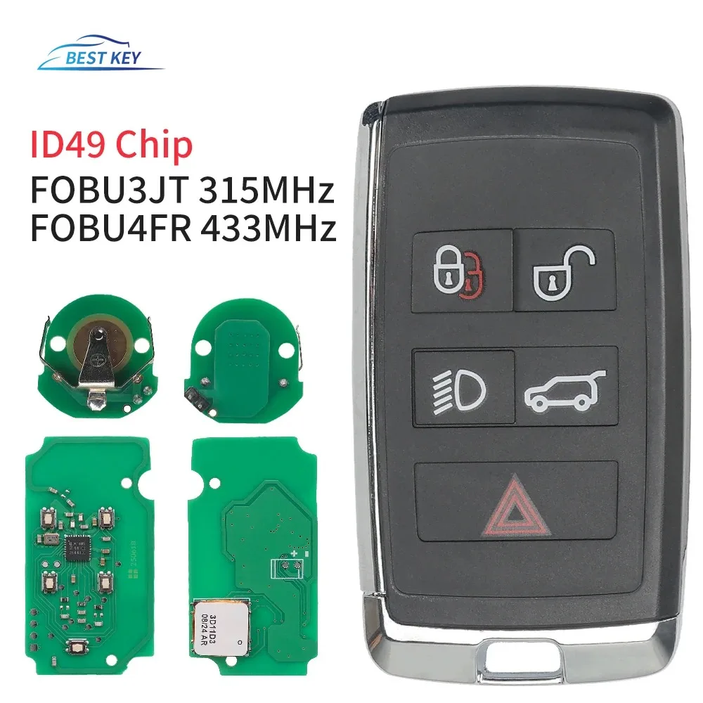 BEST KEY KOBJXF18A PEPSFOB ID49 Chip 315/433MHz Proximity Remote Car Key Fit Land Rover Velar Range Discovery