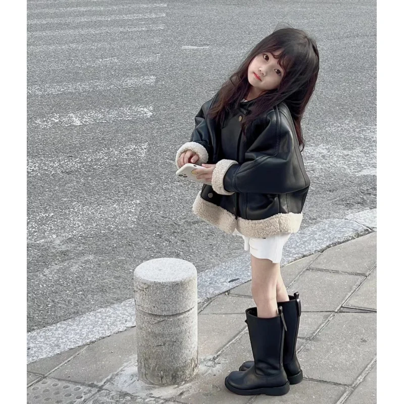 

Korean Children's Clothing2025Autumn and Winter Boys and Girls Western Style Coat Children's Western Style Fur Integrated Jacket