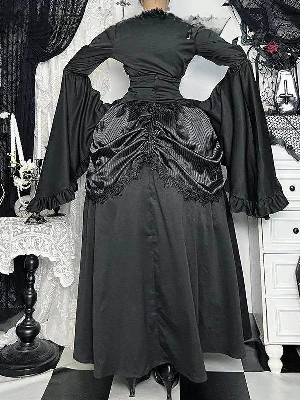 Taille haute f jupe grande Lolita Sle Fro décontracté jupe longue t-shirt quart Sve coupe ajustée autre tissu dames jupe