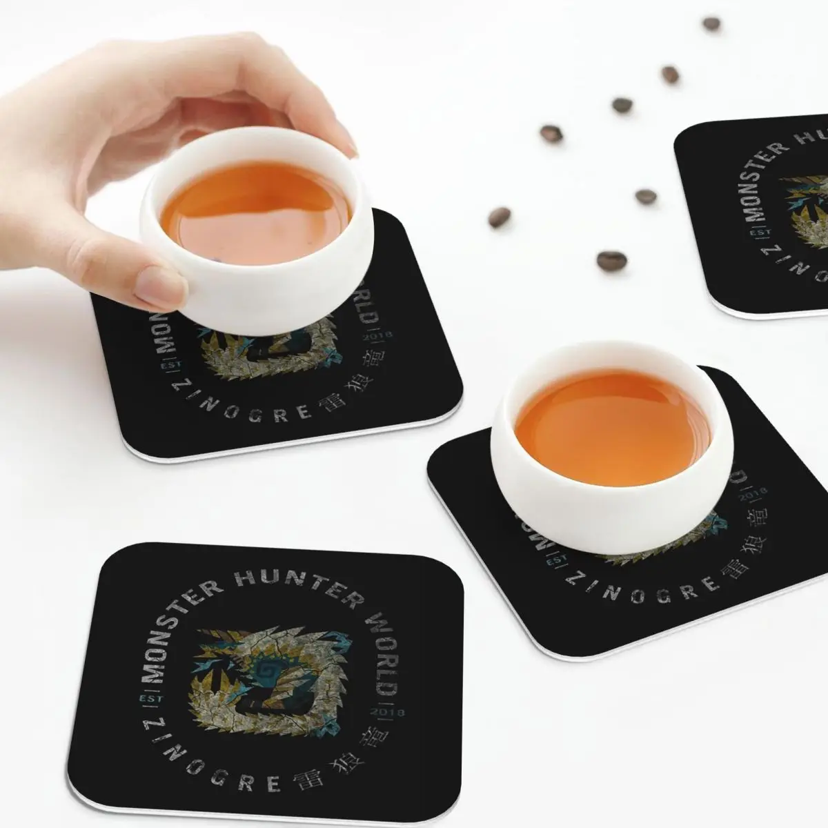 Monster Hunter Vintage Zinogre Coasters Kitchen Placemats Non-slip Insulation Cup Coffee Mats For Decor Pads Set of 4 - view 6
