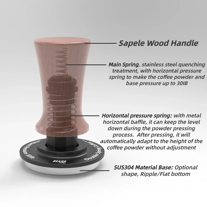 BEARR Chabili Solid Wood Double Spring Coffee Press Constant Press 30IB Automatic Adaptive Depth Espresso Tamper 53.7/58.35MM