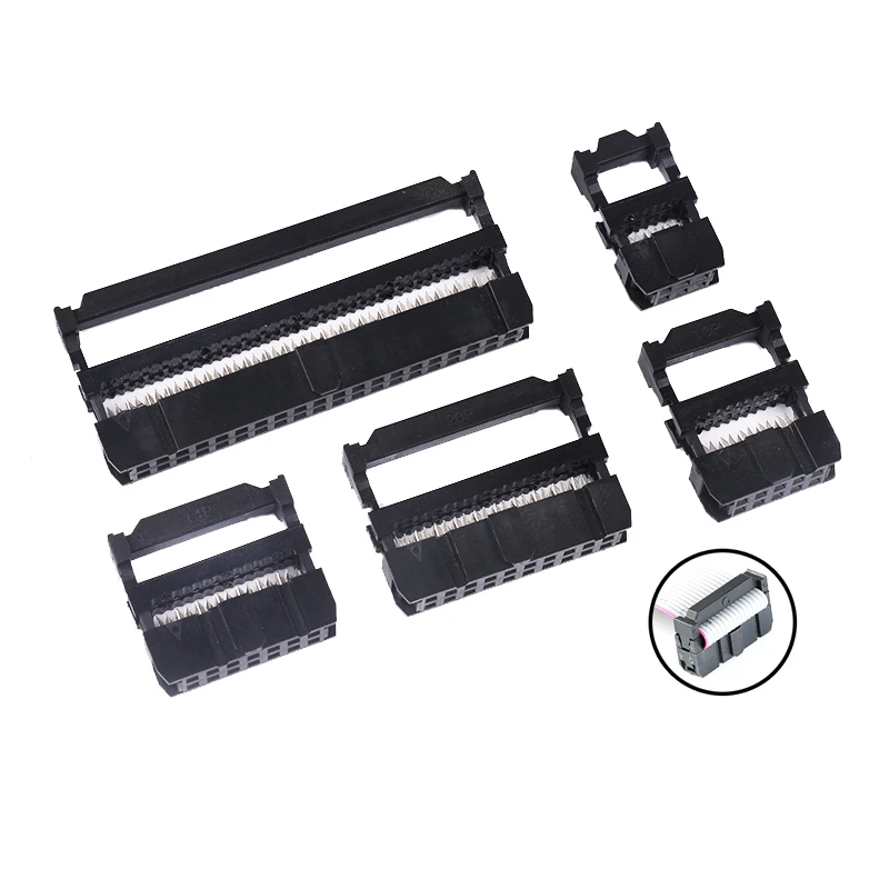 【10-5PCS】 2.54MM Pitch 6 Position 8 10 12 14 16 18 20 24 26 30 34 40 Pin Female IDC Socket IDC Connector Ribbon Cable