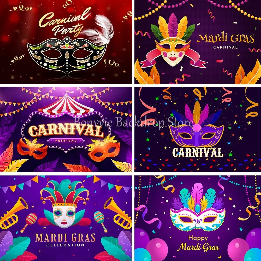 

Bonvvie Mardi Gras Decorations Backdrop Photo Banner Masquerade Mask Carnival Birthday Party Background Photography Props Studio