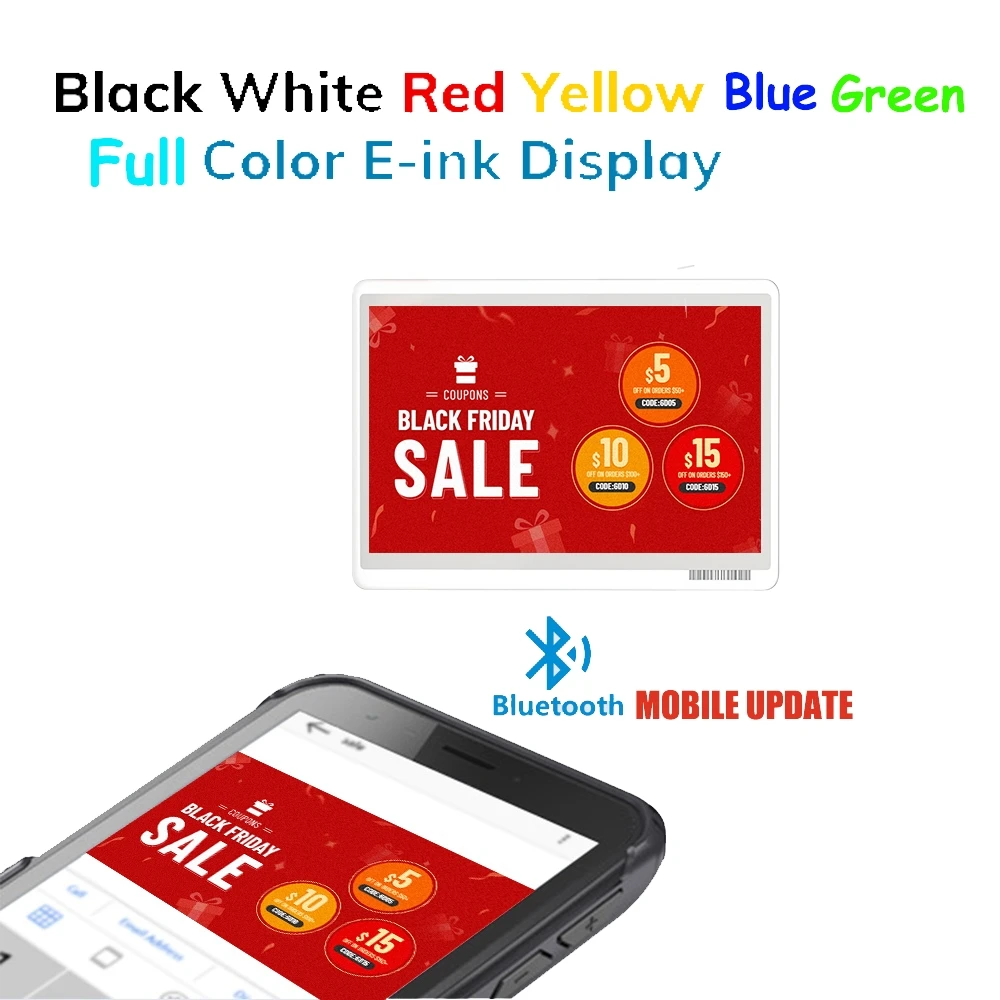 تحديث تطبيق الهاتف المحمول بالألوان الكاملة، العلامة الرقمية Eink Epaper BLE ESL Digital E ink Price Tag ESL ملصق الرف الإلكتروني