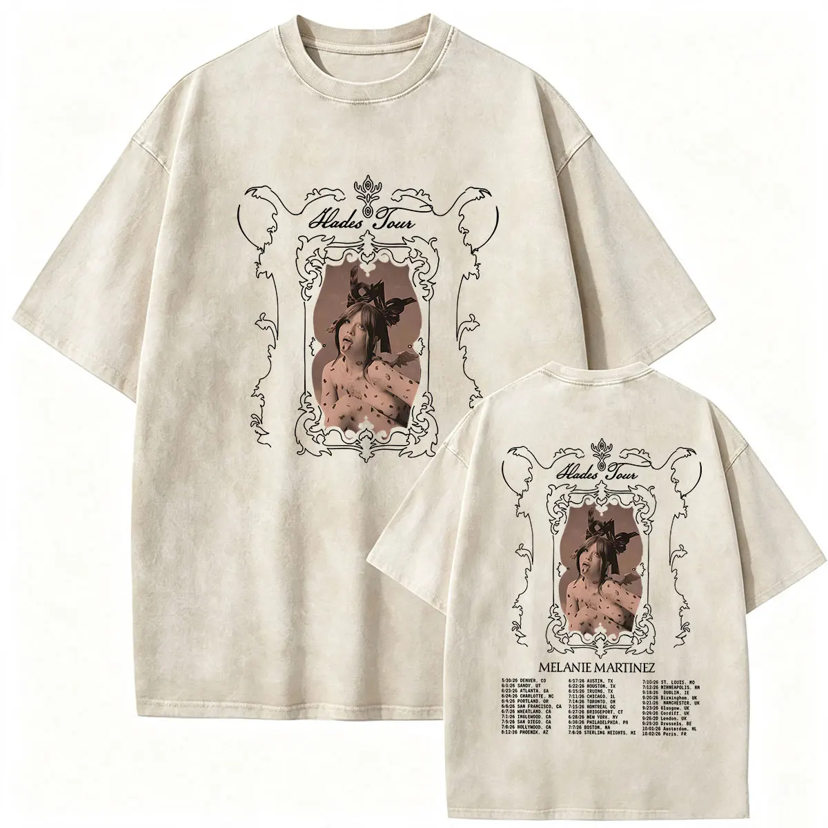 Melanie Martinez Hades Tour 2026 Vintage Washed T Shirts Men Women Clothing Fashion Oversized T-shirt High Quality Cotton Tshirt
