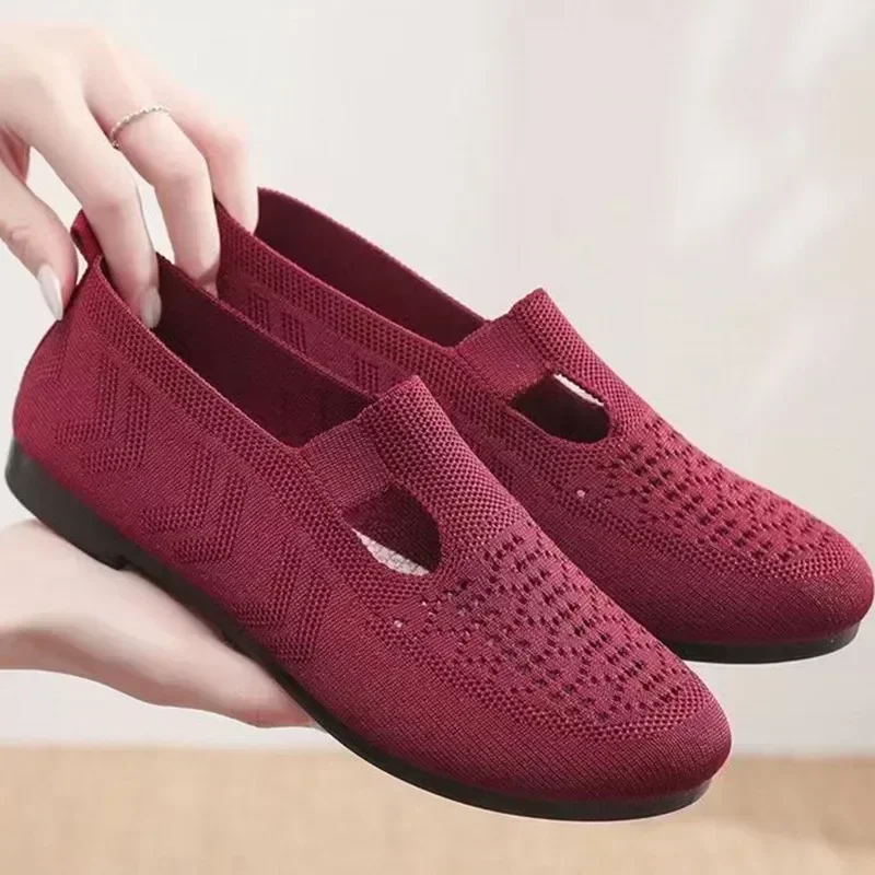Modische und atmungsaktive Sommer-Mesh-leichte Mutterschuhe zum Hineinschlüpfen, flache, lässige, rutschfeste, sportliche, vulkanisierte Schuhe für Damen